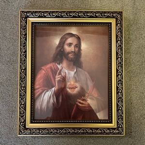 Sacred Heart of Jesus Ornate Gold-Tone Finish 11"x13" Framed Print By Gerffert